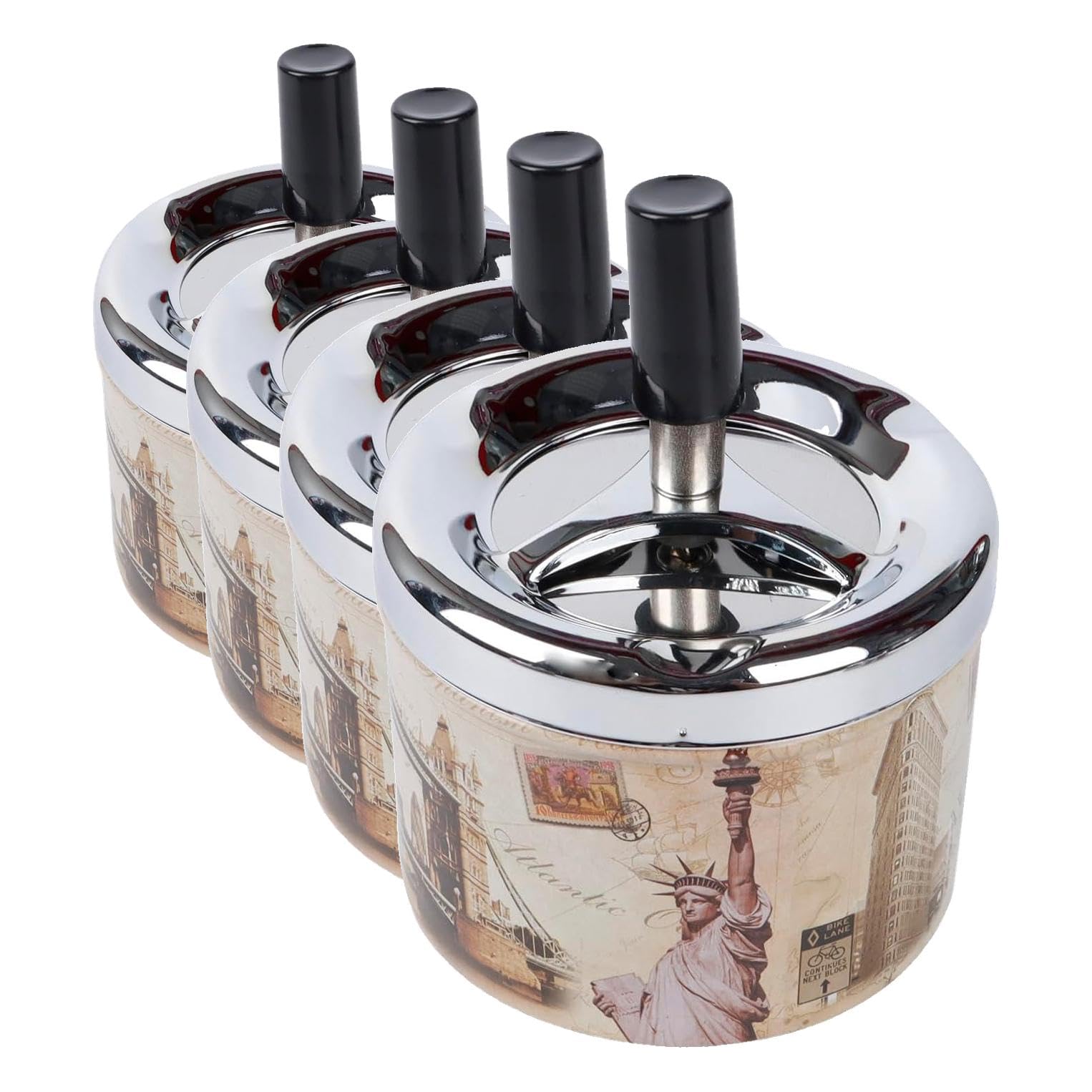 Round Metalic London Ashtray 13cm - 3 Design Pack (Pack of 4)