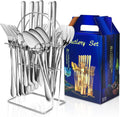 LIMOS 24-Piece Cutlery Set with Holder Stand, Premium Stainless Steel Flatware Set for 6, Dishwasher Safe Silverware Set with Knife Fork Spoon, Mirror Finish Tableware for Home, Restaurant, Hotel