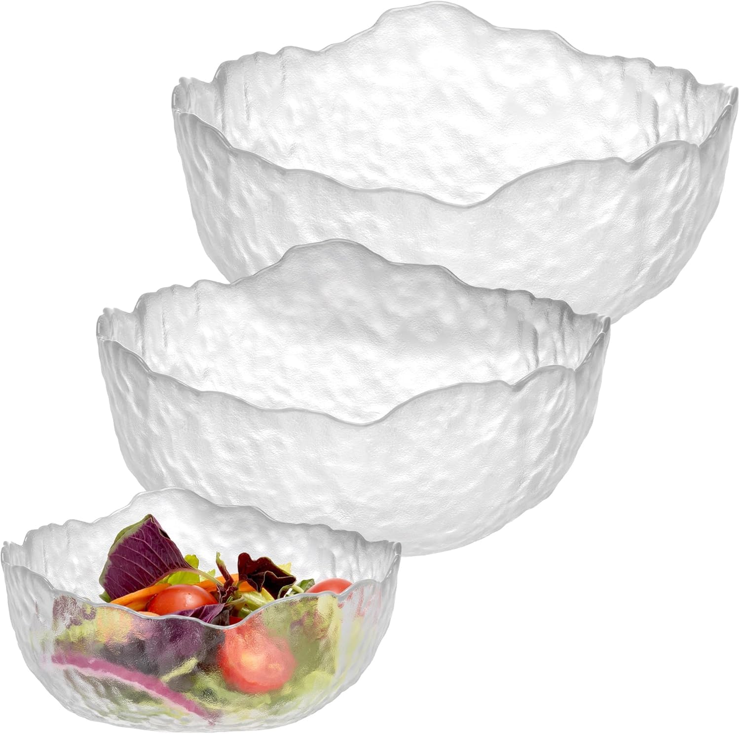 Glass Salad Bowls Set,3 Pcs Irregular Shape Serving Bowls,Clear Deep Tableware Set for Fruits Salad Dessert,Mixing Bowls Tableware Bowls Set,Stack Plates Appetizer Bowl Dipping Bowl