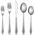 E-far Hammered Silverware Set for 4, 20-Piece Stainless Steel Flatware Cutlery Set, Includes Knives, Forks, Spoons, Modern Design & Mirror Polished - Dishwasher Safe