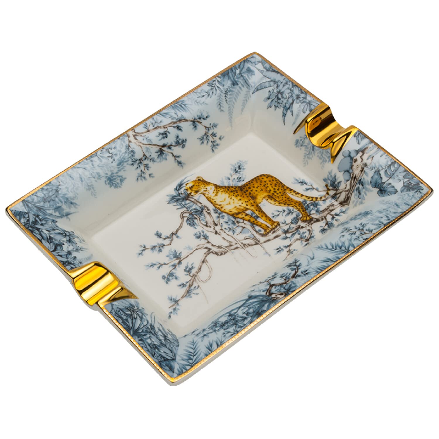 LUBINSKI Ceramic Cigar Ashtray for 2 Cigars Holder, Retro Pattern Tray Design Decoration Cigar Ashtray Set Home Office Decoration for Family Friends Holiday Gift (White)