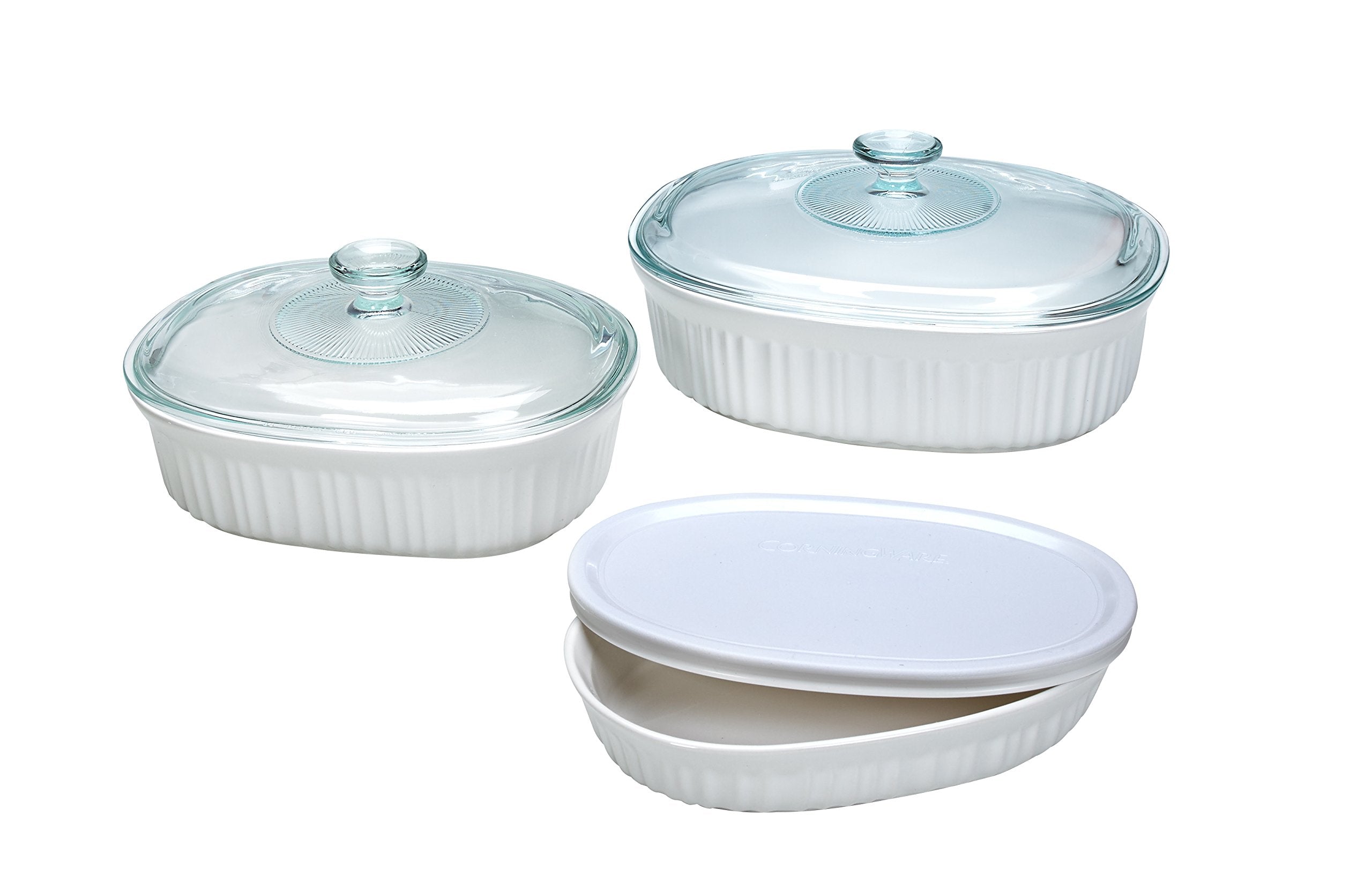 CorningWare French White 6PCS OVAL DISH SET WITH GLASS LID AND PLASTIC COVER - 1117164 (1X6)