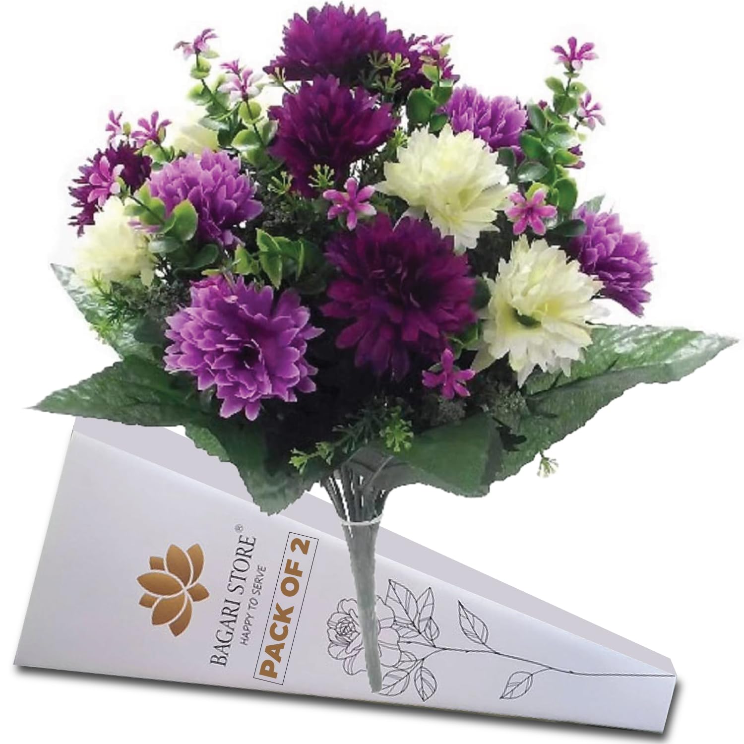 Artificial Flowers, Large Mixed Bush Grave Flowers, 41cm Fake Flowers for Decoration, Ivory - Lilac - Purple Artificial Flowers for Outdoor & Indoor Events Wedding Party Home Decoration
