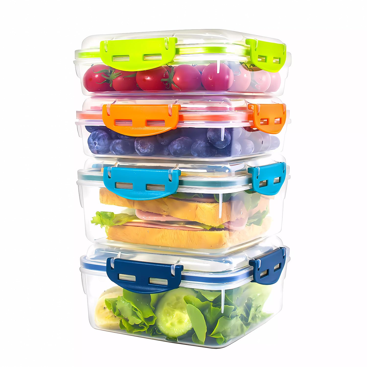 Sandwich Containers 4 Pcs - Reusable Airtight & BPA-Free Kitchen Storage Containers - Microwave & Dishwasher Safe 2 Heightened Lunch Box Containers and 2 Normal Size