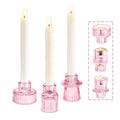 Diwali Festival Tea light Candle Holder 2-in-1 Candlestick - Pink Crystal Glass Decorative Candleholder for Taper/Tea light Candles, Home Decor Dinning Table Centerpiece for Wedding Party, Set of 3