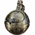 Metal Ashtray - 12 Designs to Choose From (Chinese Zodiac) - Windproof Ashtray with Antique Lid Decor for Living Room, Office & Gift (Pig)