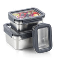 Food Storage Container with Lids, Stainless Steel Rectangular Leak Proof and Airtight for Kitchen Meal Prep freezer, Reusable and Stackable for Freezer Fridge Oven (450ML+1100ML+2500ML)