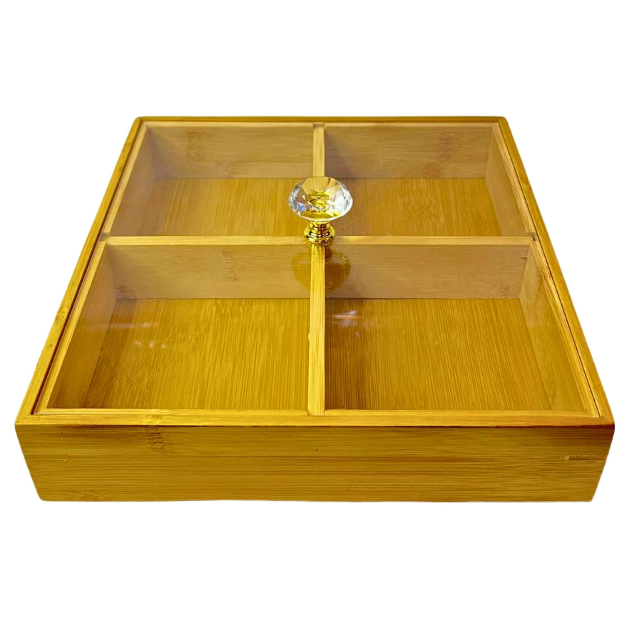 Bamboo food Dried fruit Candy Nuts packaging box with 4 compartments transparent lid Packaging Storage Display Boxes Snack Nut Box