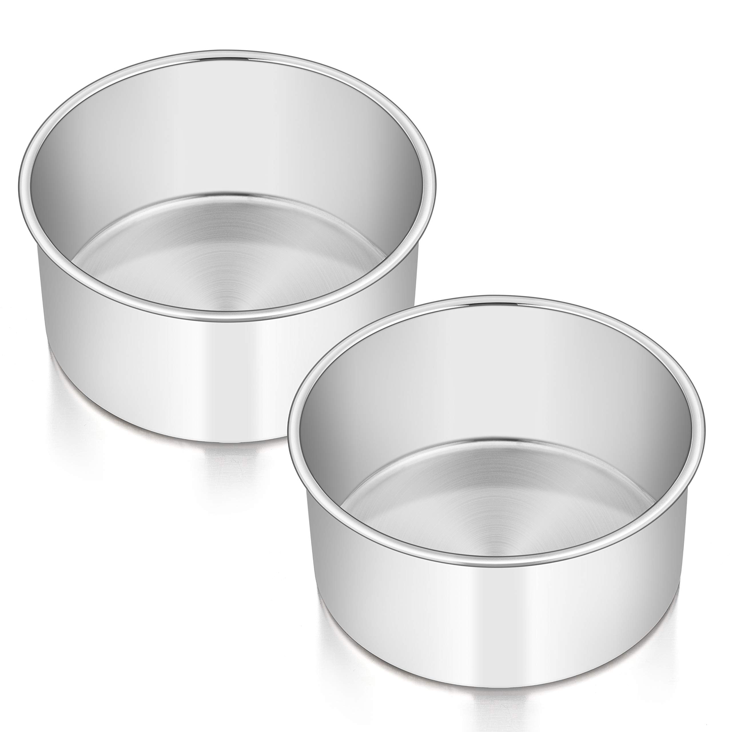 E-far 6 x 3 Inch Round Cake Pans, Stainless Steel Deep Cake Baking Pan for Layer Cake Chiffon Cheesecake, Healthy Metal Cake Tin for Birthday Wedding Party, Straight Side & Dishwasher Safe - Set of 2