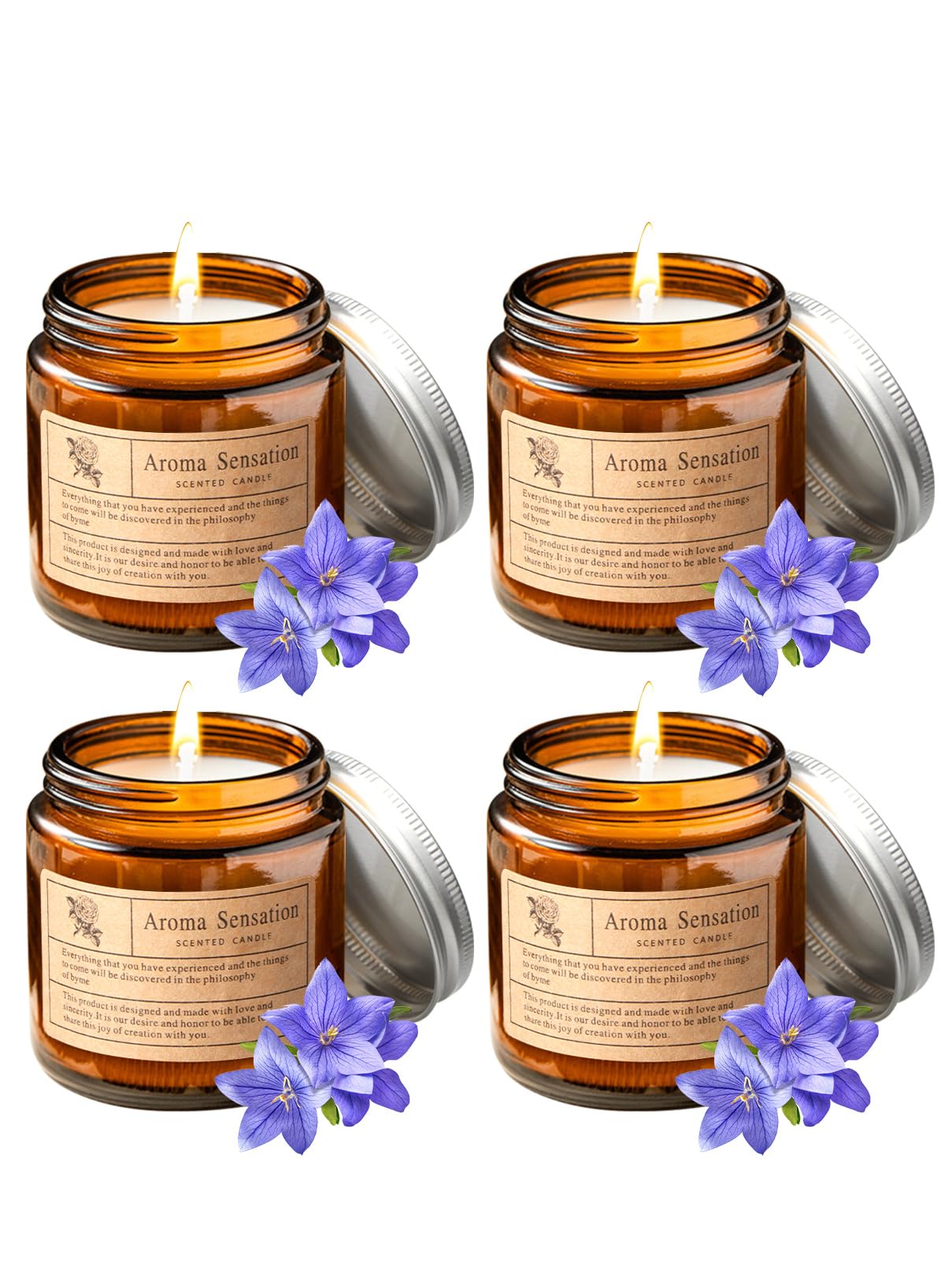 Homarket Candle Set Plant Wax Scented Candles Brown Jar Candle 4 Pack Long Burning Time Lasting Fragrance for Home Scented Aromatherapy Festival Gifts Set- Blue Wind Chime