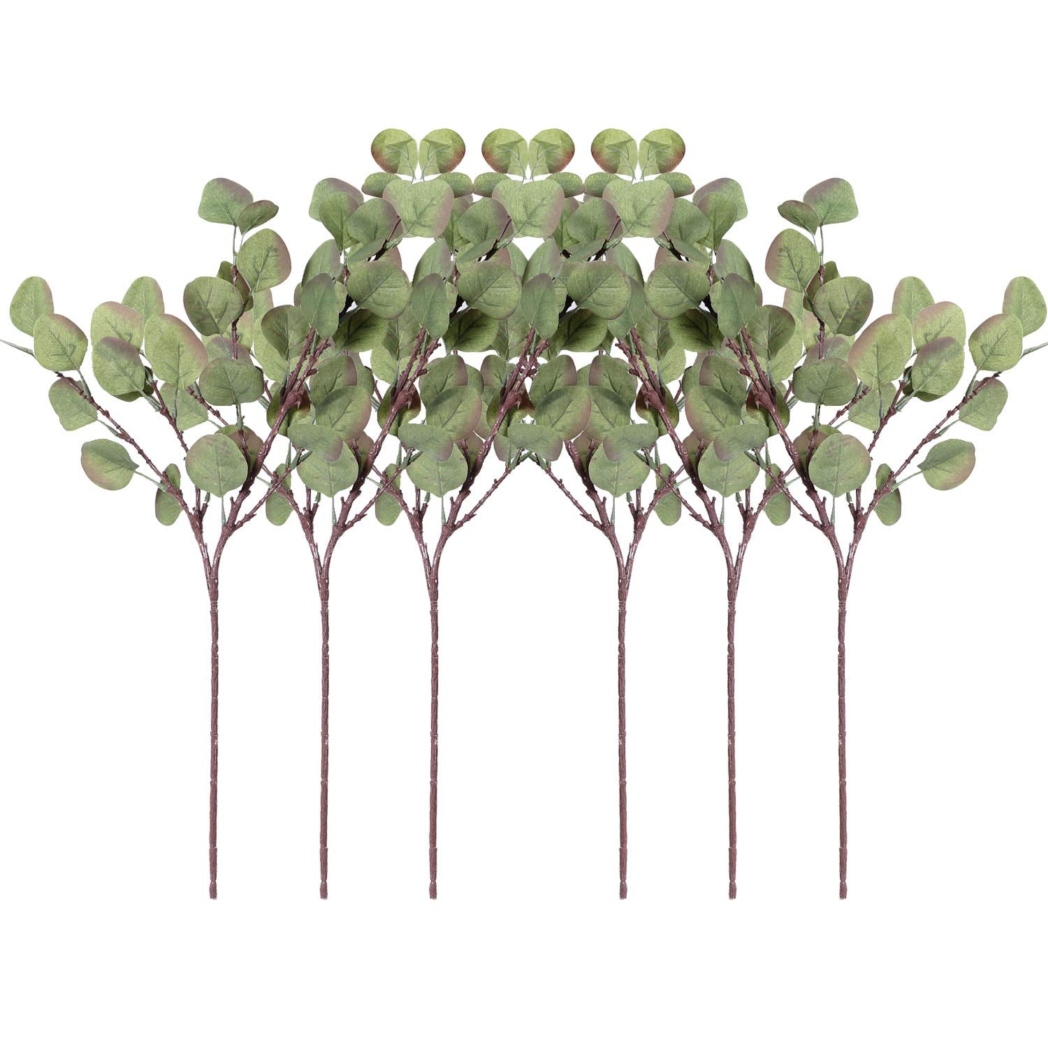Pack of 6 Artificial Silver Dollar Eucalyptus Leaves Artificial Greenery Faux Holiday Christmas Greens Flower Leaf Arrangement for Home Décor… (Coffee Green)