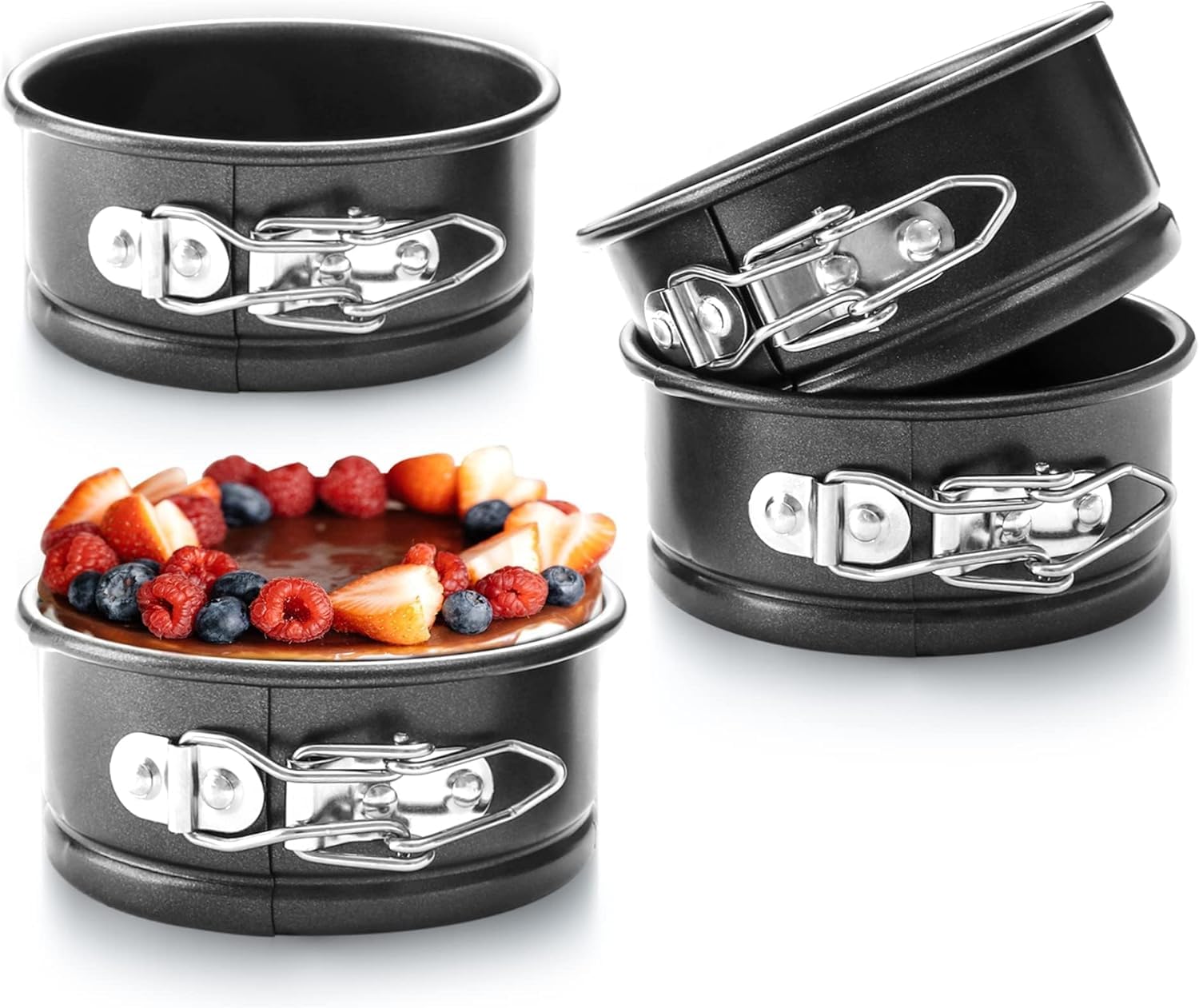 Joyzzz Mini Springform Pans, 4 Pack 4-Inch Non-Stick Round Cake Pans with Removable Bottom, Leak-Proof Cheesecake Pans for Baking Small Cakes, Pies and Quiches, Easy Release Design