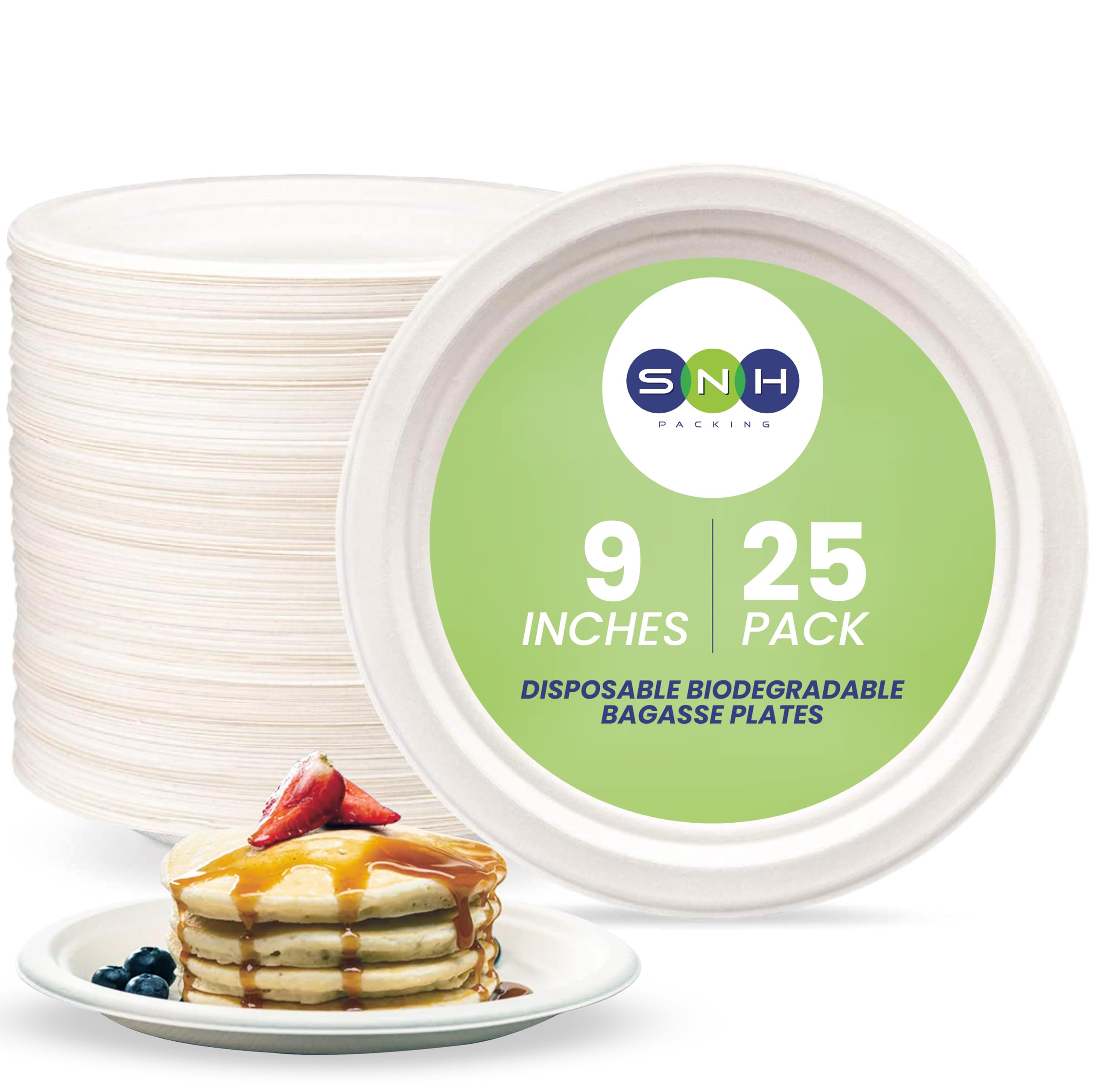 Eco Friendly Bagasse Biodegradable Plate 9 Inch Disposable, Made From 100% Sugarcane Plates, Natural Alternative To Paper Plate, Everyday Tableware, Heavy Duty Microwaveable - 25 Pieces.