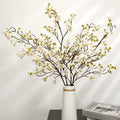 Artificial Flowers Faux Plum Cherry Blossom Branches Fake Long Flower Stems for Home Wedding Party Decoration (White, 4Pcs/Pack)