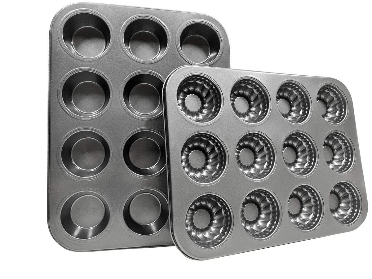IELEK Non-stick Muffin Cupcake Pan for Baking Jumbo Donut Cake Moulds Tins Tray Set Bakeware Dishwasher Microwave Safe