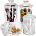 4 Pack Clear Plastic Apothecary Jars, Storage Canisters with Airtight Lids, Cotton Ball Holder for Bathroom, Candy, Cookie Organizer, for Bath Salt, Vanity, 33 Oz, 23 Oz, 13 Oz