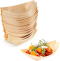 Wood Boat Plates, 50 Pcs Bamboo Serving Bowls, Disposable Wooden Snack Boats, Light Brown Tableware for Fingerfood, Currywurst, Pommes, Sushi, Party Foods, Canapés, 4 Inch