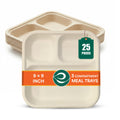 ECO SOUL [3-Compartment, 25 Count] Disposable Meal Tray | Compostable Bagasse Plates | Eco-Friendly Biodegradable Dinner Plates | Party, Wedding, Event Plates, Beige