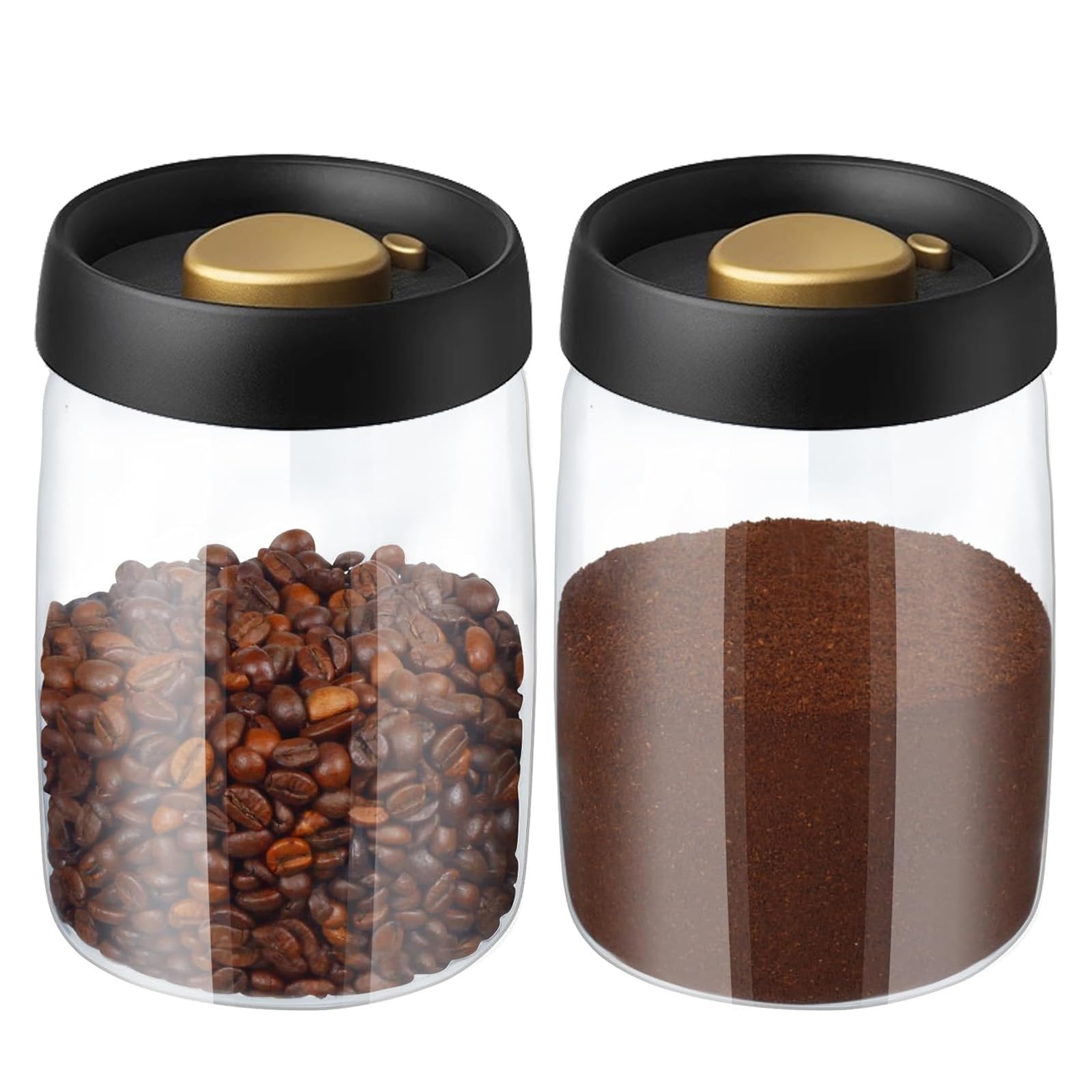 NimbusNote Vacuum Coffee Canister Storage Glass Jars With Airtight Lids 40oz 2pcs Food Container Sets For Kitchen Coffee Beans Tea Cookies