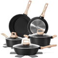 12pcs Pots and Pans Set Non Stick Kitchen Cookware Sets Induction Cookware Nonstick Granite Cooking Set with Frying Pans, Saucepans, Steamer Silicone Shovel Spoon & Tongs (Black)