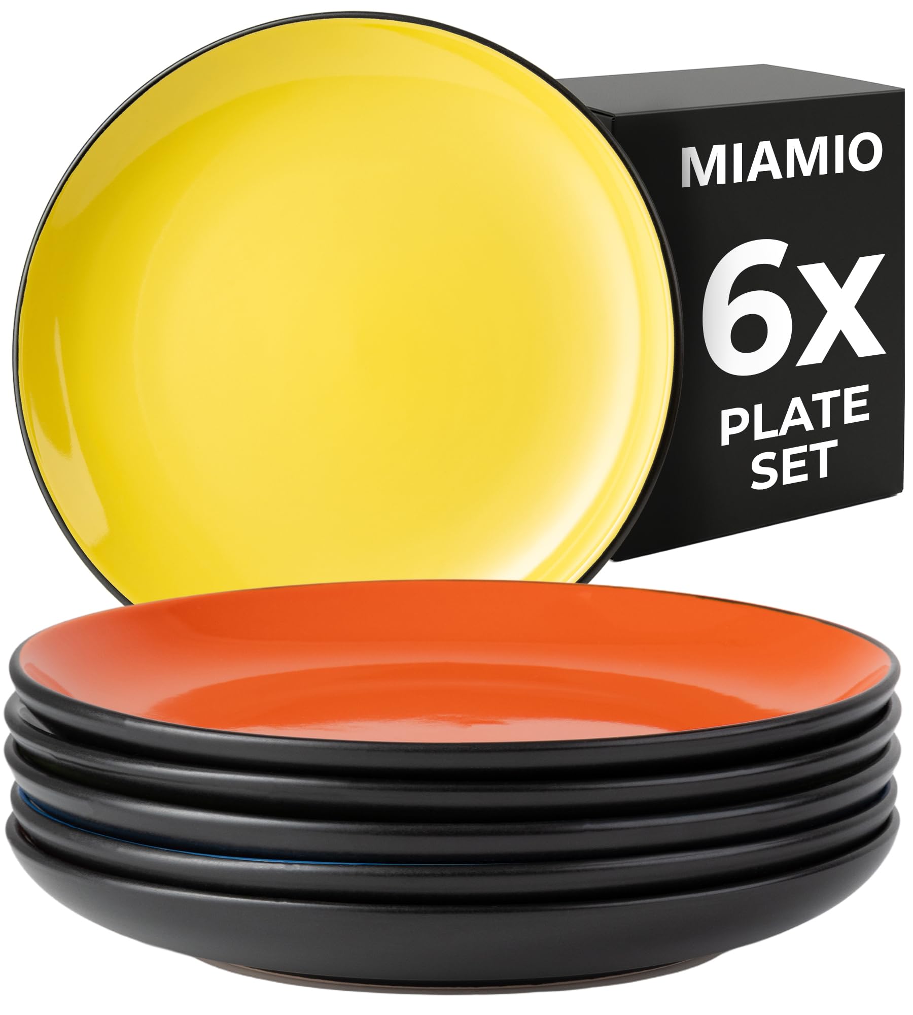MIAMIO – 6 x Plate/Dinner Plate Set Stoneware Ceramic Tableware Set - Le Papillon Collection (Mixed, 26 cm)