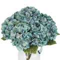 5 Heads Artificial Silk Hydrangea Flowers with Stems Flower Family Decoration for Festivals, Birthdays, Weddings and Celebrations (Lake Blue)
