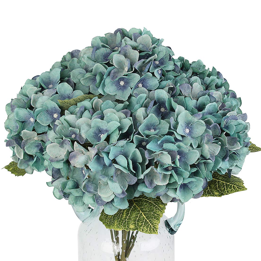 5 Heads Artificial Silk Hydrangea Flowers with Stems Flower Family Decoration for Festivals, Birthdays, Weddings and Celebrations (Lake Blue)