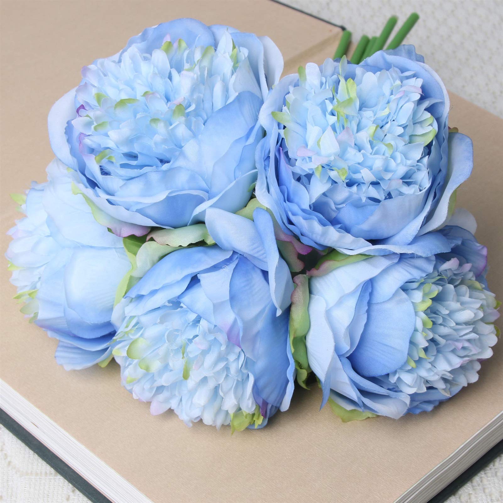 Fake flower 1Bunch 5heads Big Artificial Peony Decorative Party Silk Fake Flowers Peonies For Home Hotel Decor DIY Wedding Decoration Wreath Artificial flowers (Color : Blue)
