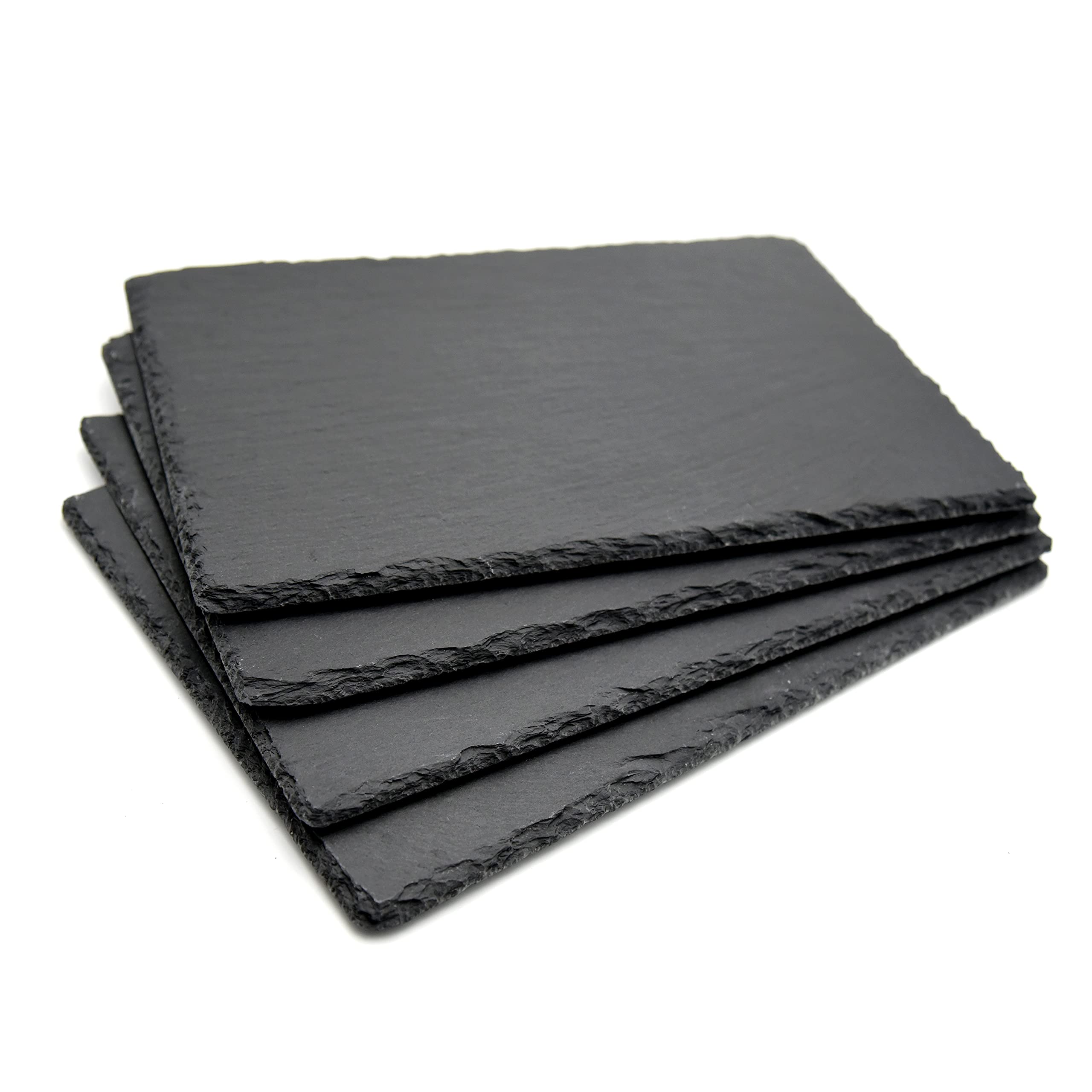 Large Slate Plates 12x8 In(30x20cm),4pc Natural Stone Rock Black Cutting Board ,Cheese Board,Charcuterie Boards for Cheese,Sushi mat,Pastry,bread,Snack board and Meat Set (Black Board Set of 4 Pcs)