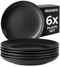 MIAMIO – 6 x Plate/Dinner Plate Set Stoneware Ceramic Tableware Set - Le Papillon Collection (Black, 21 cm)