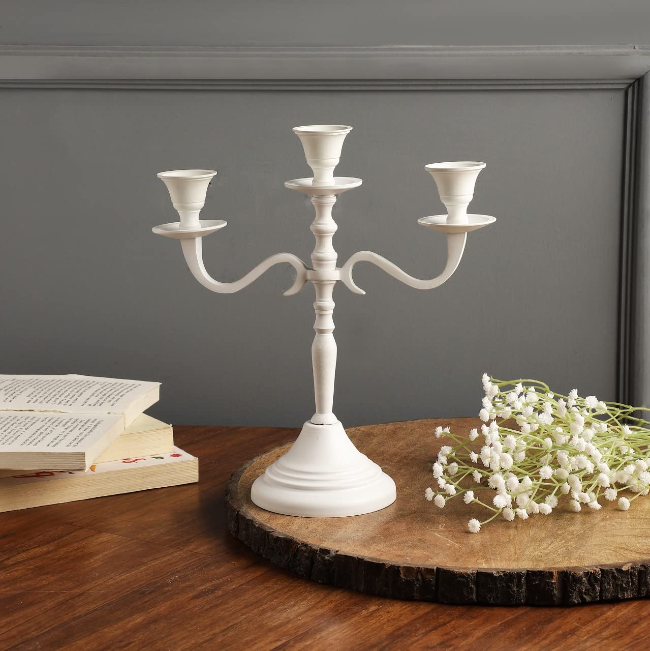 VOIDROP-Three Arm Candelabra Tall -Glossy Taper Candle Holders, Candle Stands, Candlesticks for Home Decor, Wedding, Parties, Dinning Table Centerpiece,Thick Candles Design Home Decoration Festival
