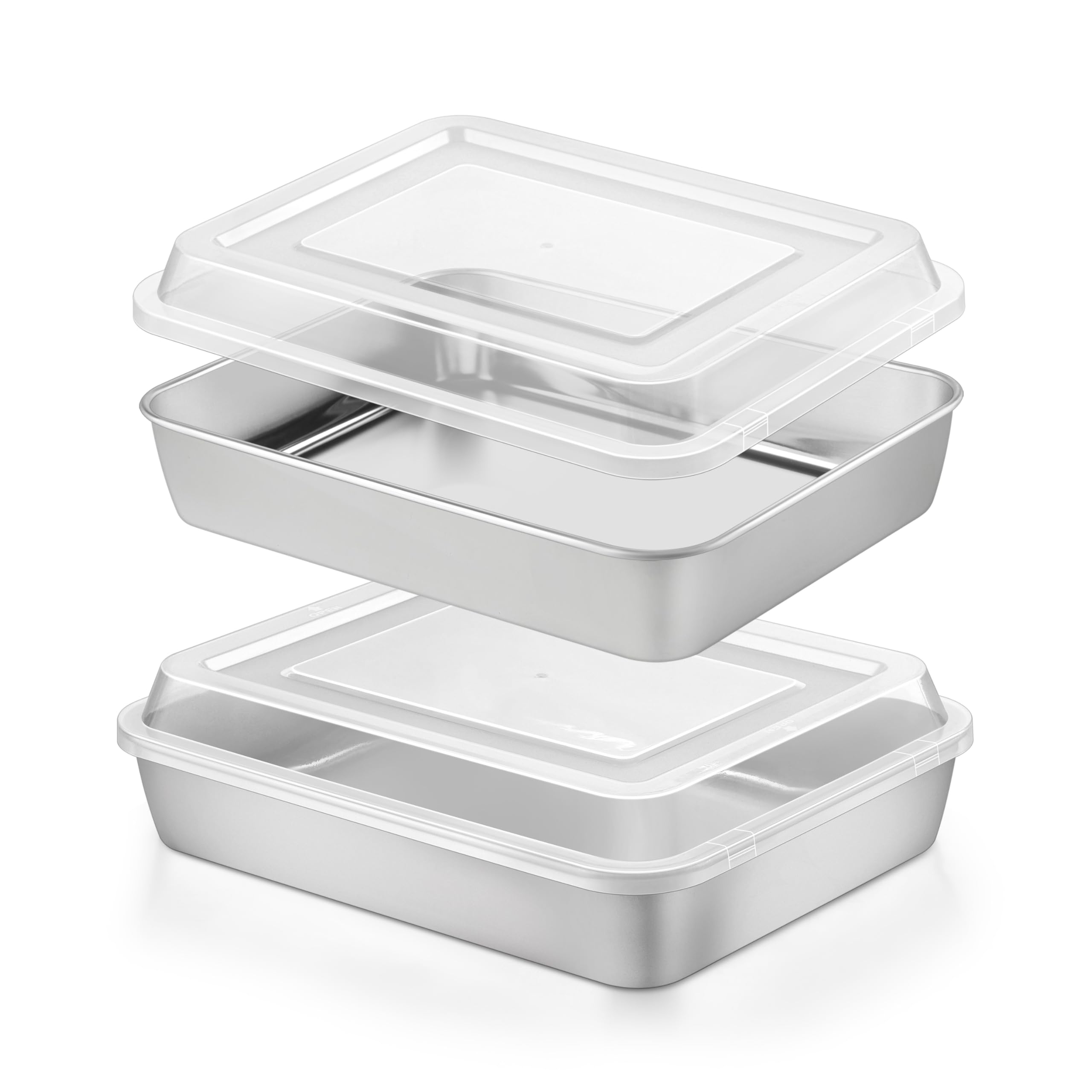 Herogo Baking Pan with Lid, 7 x 9 Inch Stainless Steel Nonstick Deep Pan, Rectangle Cakes Bakeware with Lid for Brownies Casseroles, Non Toxic & Dishwasher Safe, Set of 2