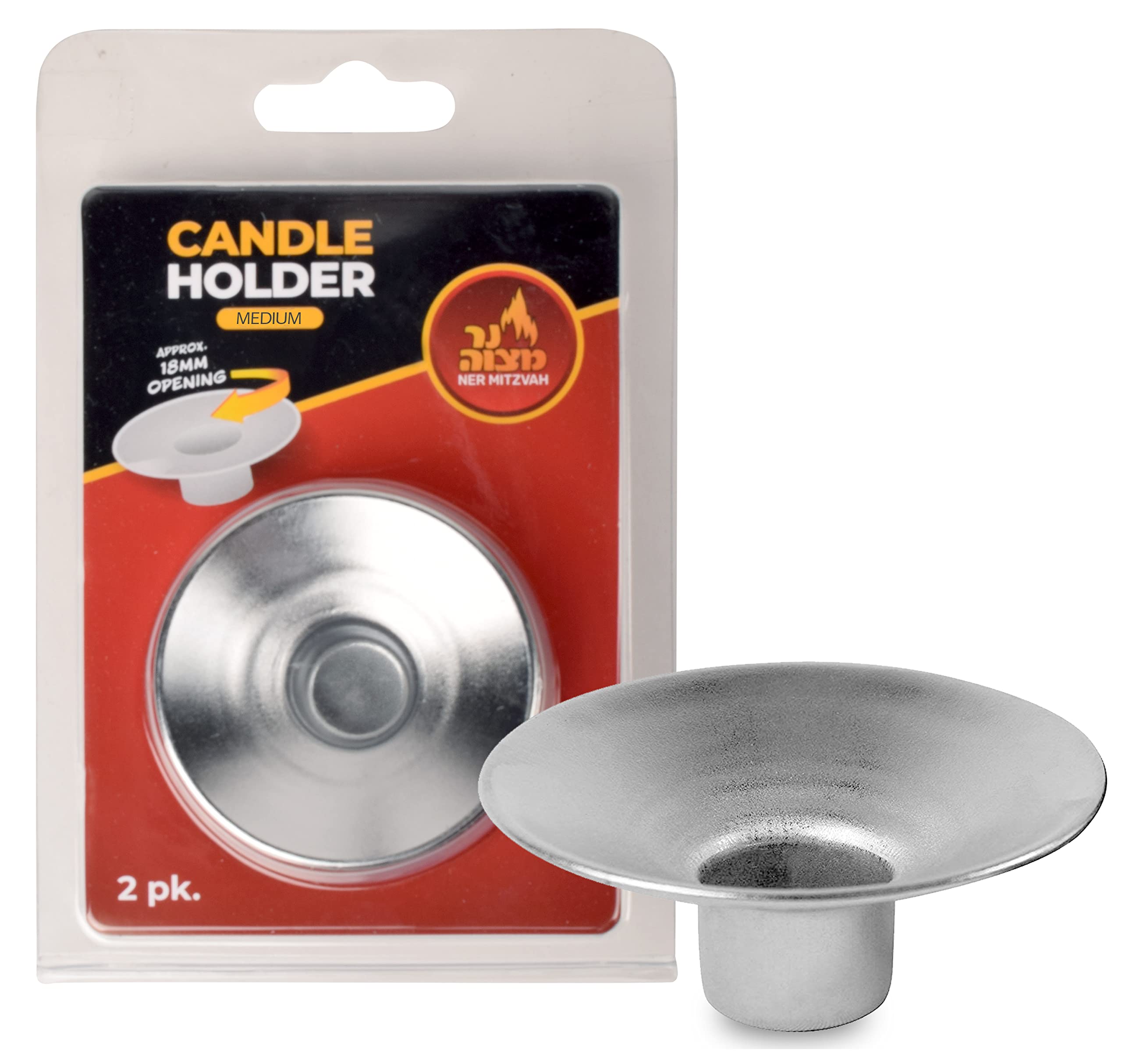 Ner Mitzvah Reusable Metal Candlestick Liners and Drip Guards - Medium Nickel Plated Candle Holder Protector Bobeches - Silver - 2 Pack