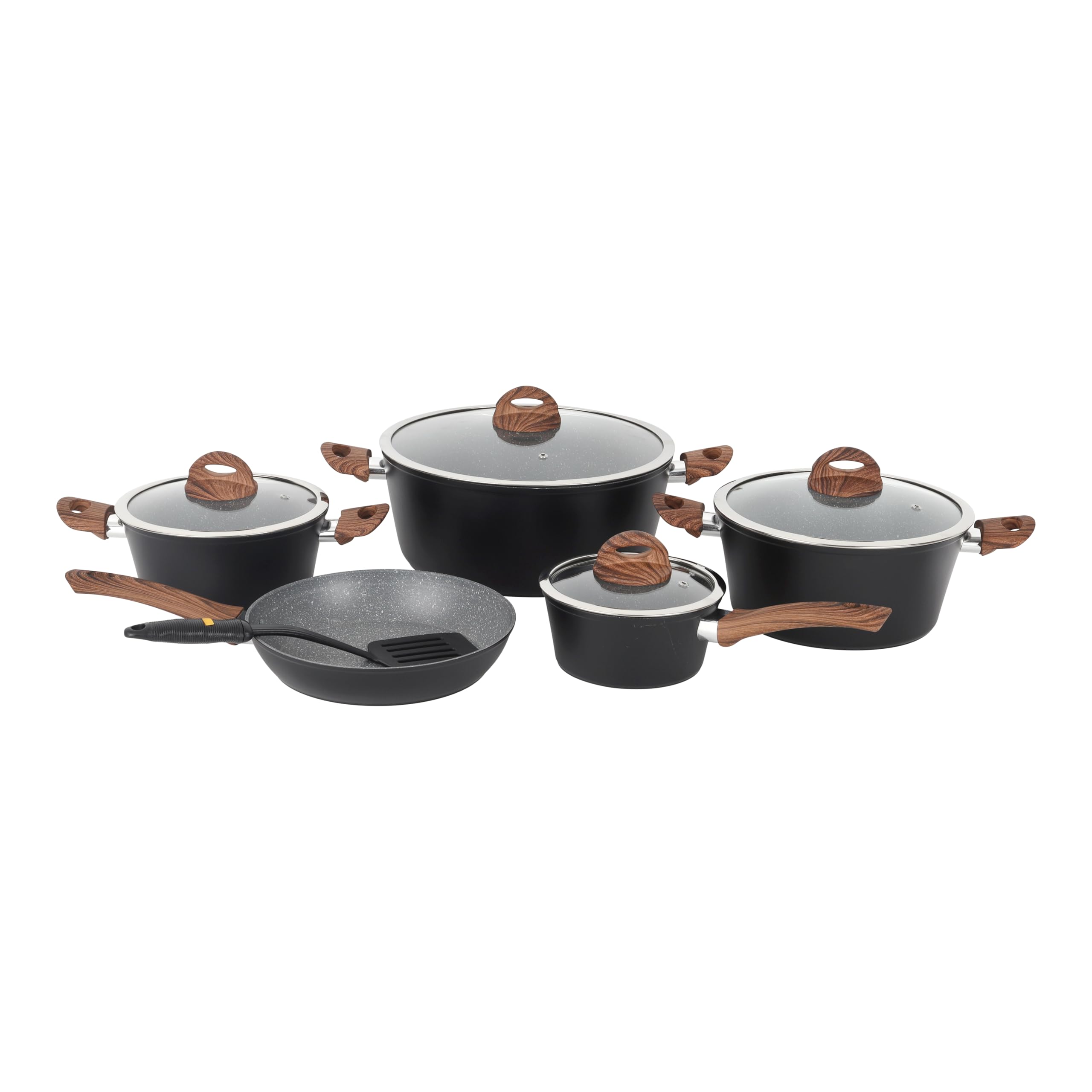 Delcasa Chef Master 10 Piece Non stick Cookware Set With 5 Layer Granite Coating pots and pan set (Black)