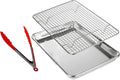 Yuniverse Pan Bakeware and Cooling Rack, Sheet Aluminum Baking Pan and Stainless Steel Rack Set, Roasting Rack Set and Cookie Tray for Oven and Grill with Nylon Food Tong as free (26.5x20.5x2.5 cm)