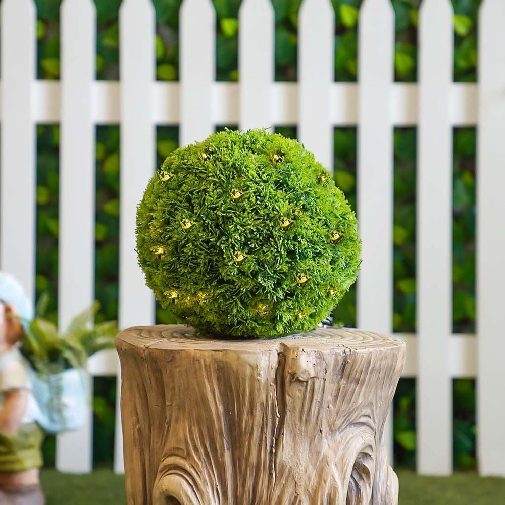 Artificial Topiary Ball With Led Solar Light | Decorative Plastic Round Plant D cor | Uv Resistant Faux Plants Greenery Artificial Plant For Home Garden Indoor Outdoor28 Cm - Green