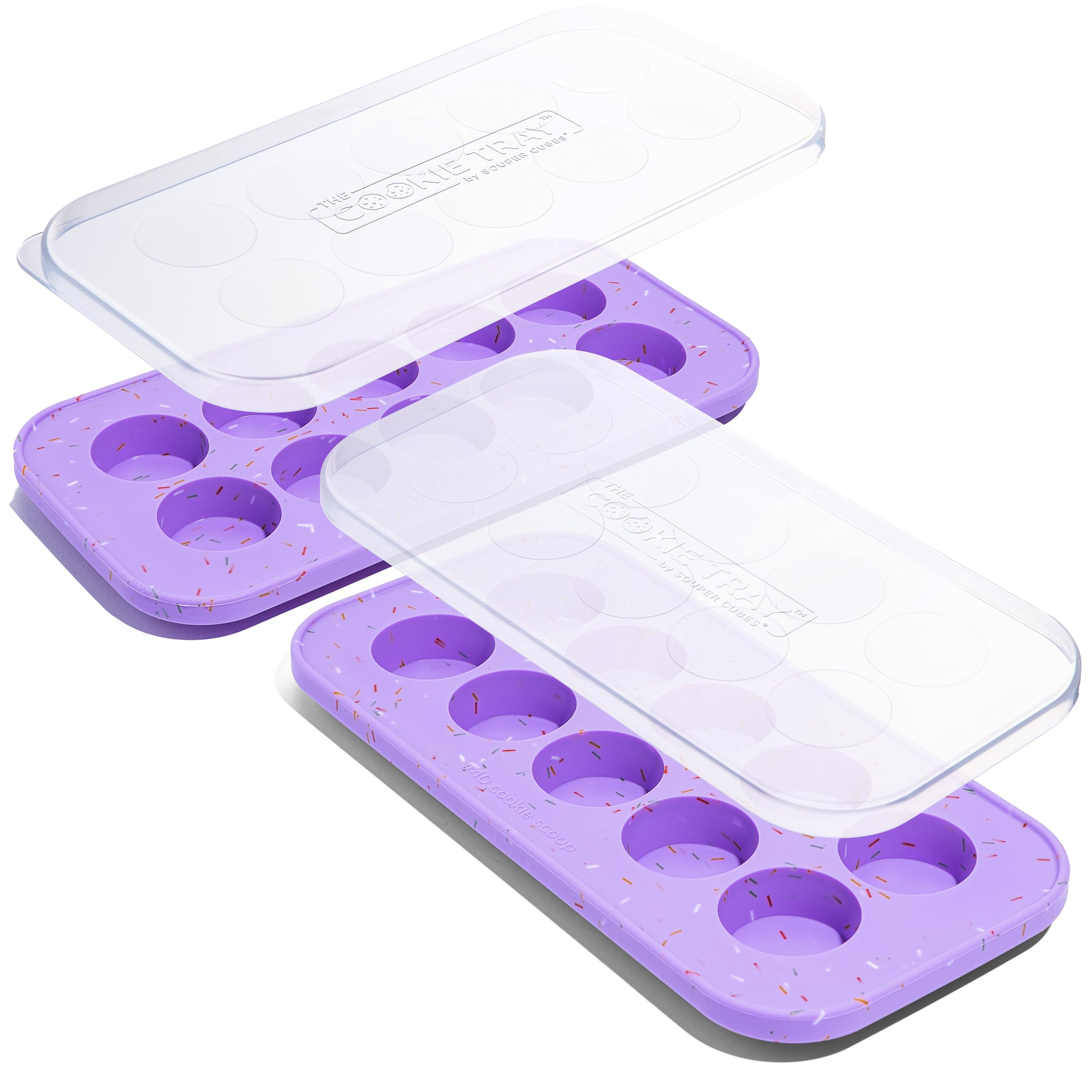 Souper Cubes The Cookie Tray - Silicone Molds for Baking - Freeze and Store Perfect Cookie Dough Rounds - Convenient Baking Supplies - Lavender With Sprinkles - 2-Pack