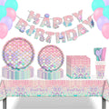 Moonmen 128Pcs Disposable Mermaid Birthday Party Tableware Set With 10 Balloon, Party Supplies Set Foil Paper Plates Napkins Cups Straws for Weddings, Anniversary, Birthday Serves 16 (Mermaid Theme)