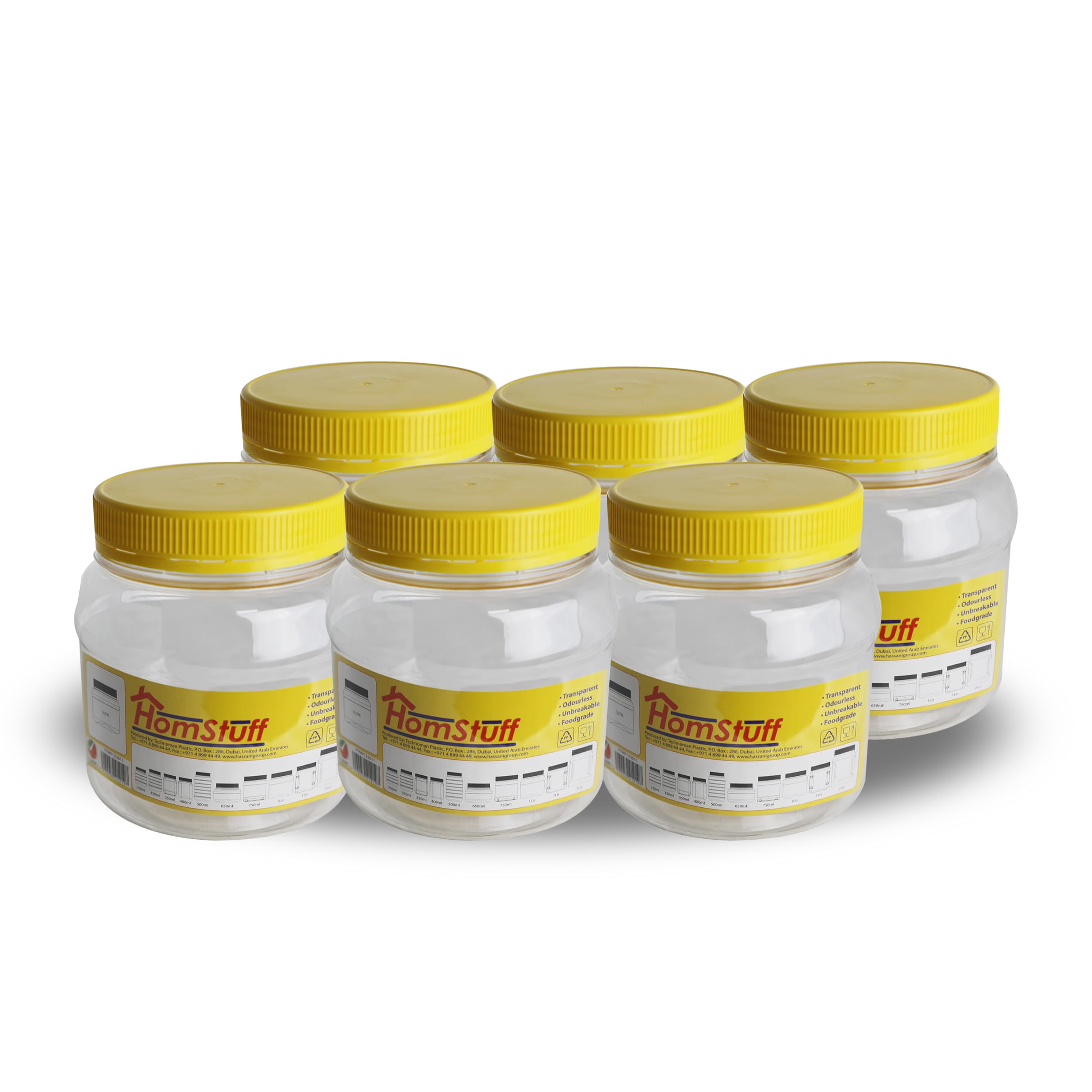Round Mouth Airtight Jar 1000ml, Set of 6x1000ml Storage Containers, Transparent Jar for Storage of Pulses, Cereals, Dry Food and Spices For Kitchen Organization