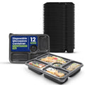 Packing 12 Pieces Microwave Disposable Container With Lid Rectangular - 5 Compartment Meal Prep Container Set - Plastic Container For Kitchen Food Storage - Take Away Containers For Lunch Boxes