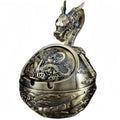 Metal Ashtray - 12 Designs to Choose From (Chinese Zodiac) - Windproof Ashtray with Antique Lid Decor for Living Room, Office & Gift (Dragon)
