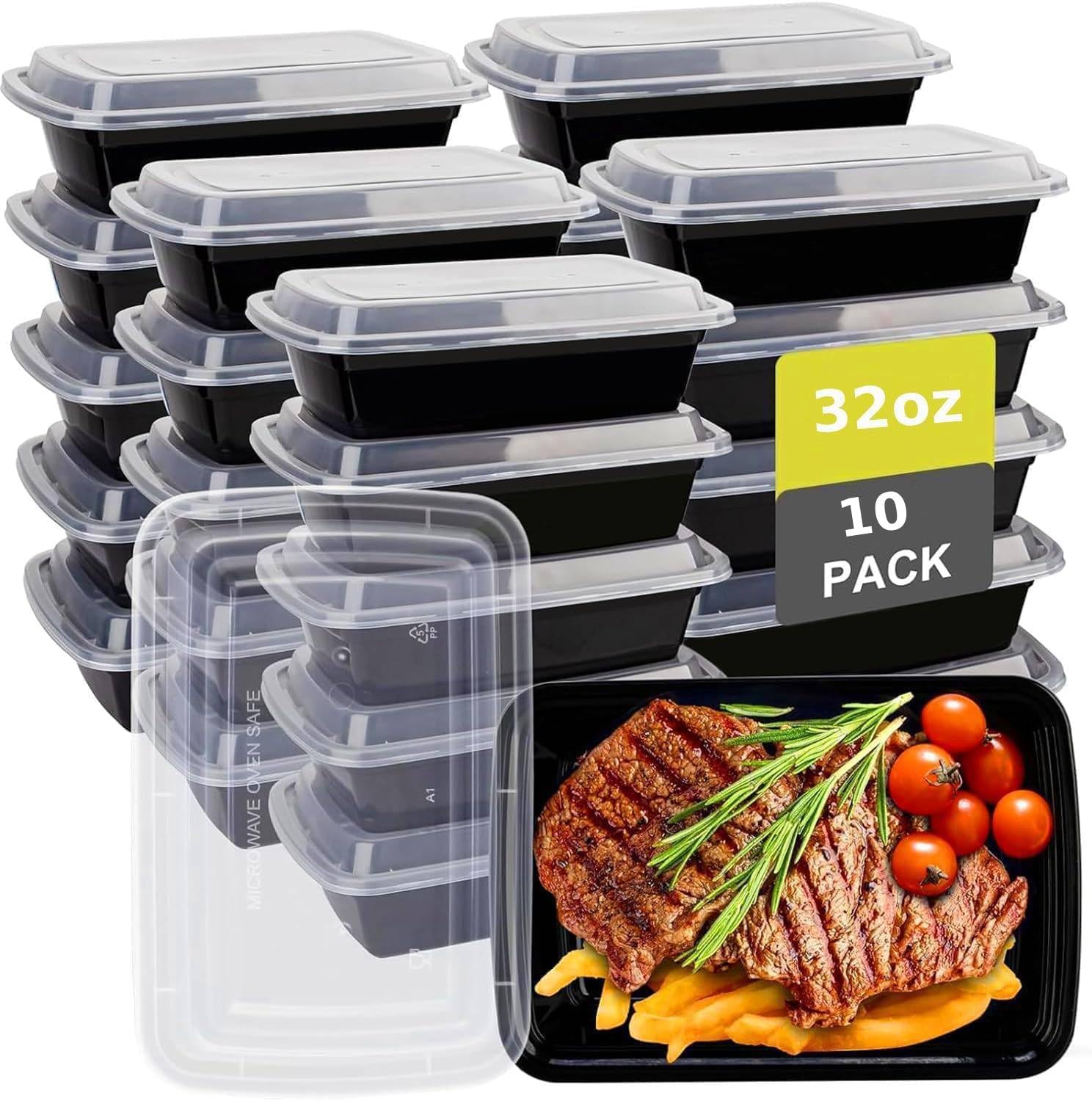 MOMENT 10 Pack Microwave Disposable Container with Lid Rectangular, 1 Compartment Meal Prep Plastic Take Away Containers Kitchen Food Storage for Adults Lunch Boxes 22x15x6cm