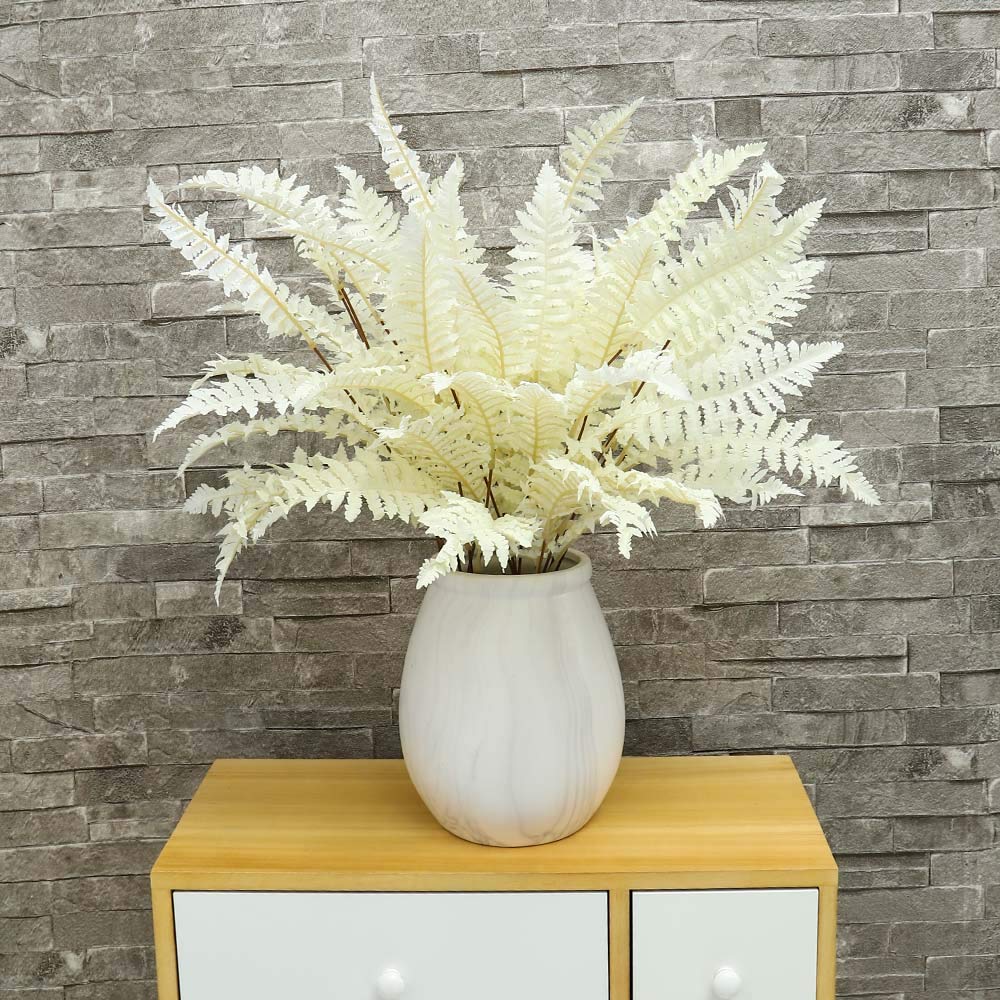 Pack of 12 Persian Fern Leaf Flowers Spray Branches Artificial Plants Leaves Silk Flowers Wholesale Fake Flowers for Home Table Vase Centerpiece Ornament Party Decoration (White)
