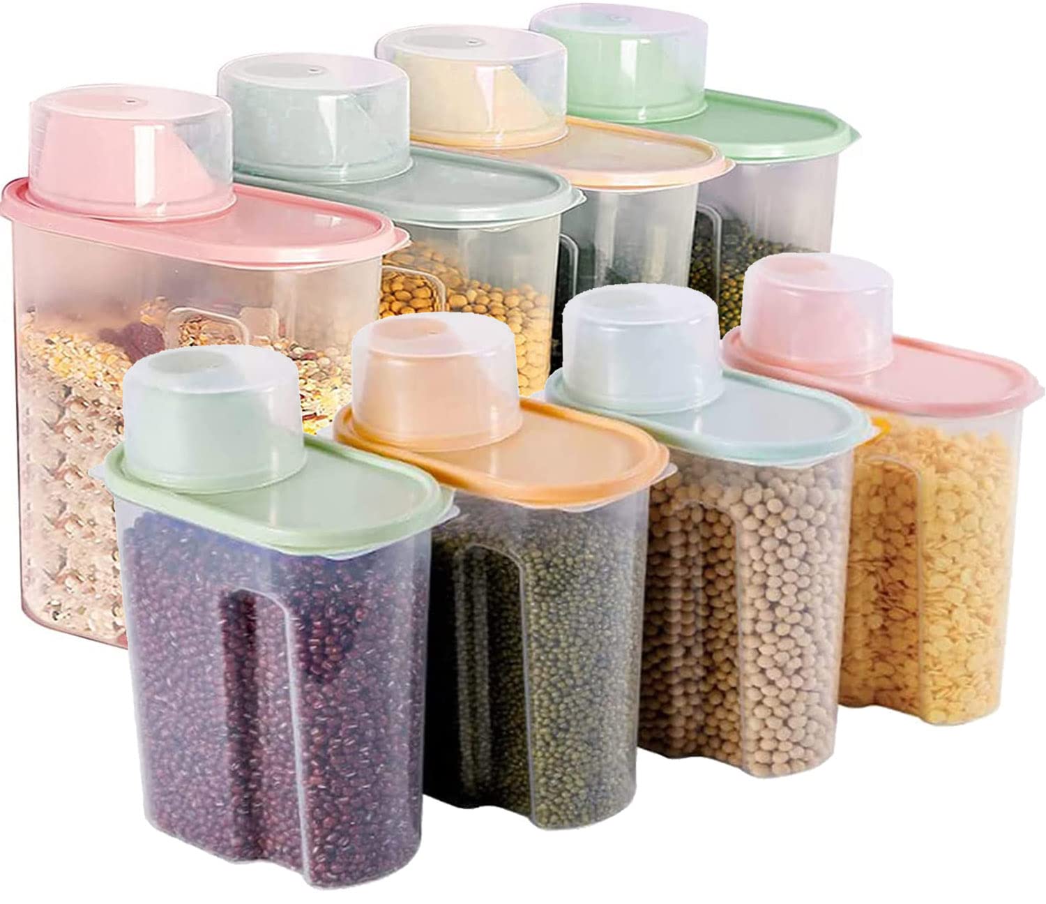 PREMIFY 8Pcs Cereal Containers Set |4pcs 2.5L + 4pcs 2L Capacity Airtight Food Storage Container | BPA Free Plastic Rice Storage Bin/Dispenser + Measuring Cup & Pour Spout