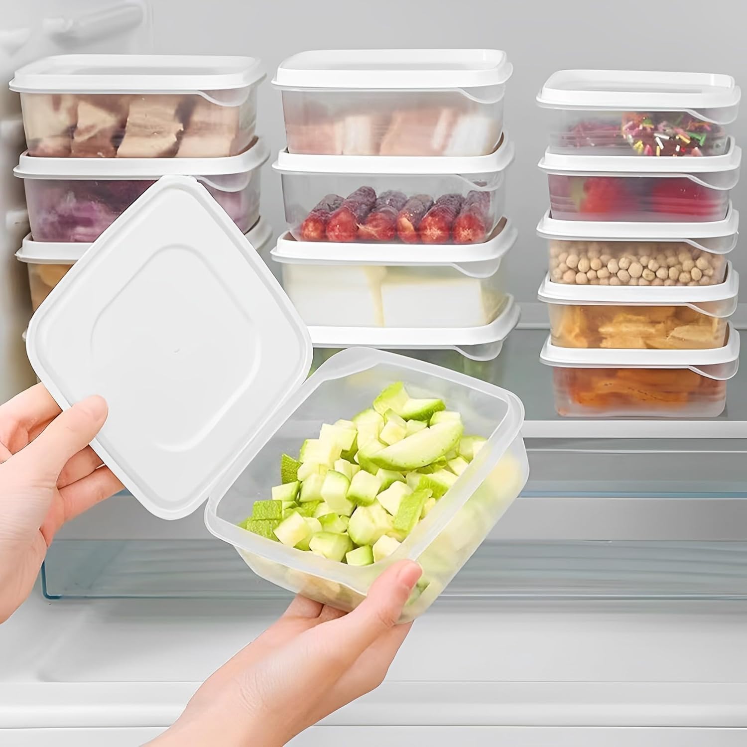 10Pcs Food-Grade Freezer Containers With Lids, Azonee 650ml Clear Plastic Meal Prep Boxes, Microwave & Freezer Safe, Kitchen Food Storage Organizer, Dishwasher Safe