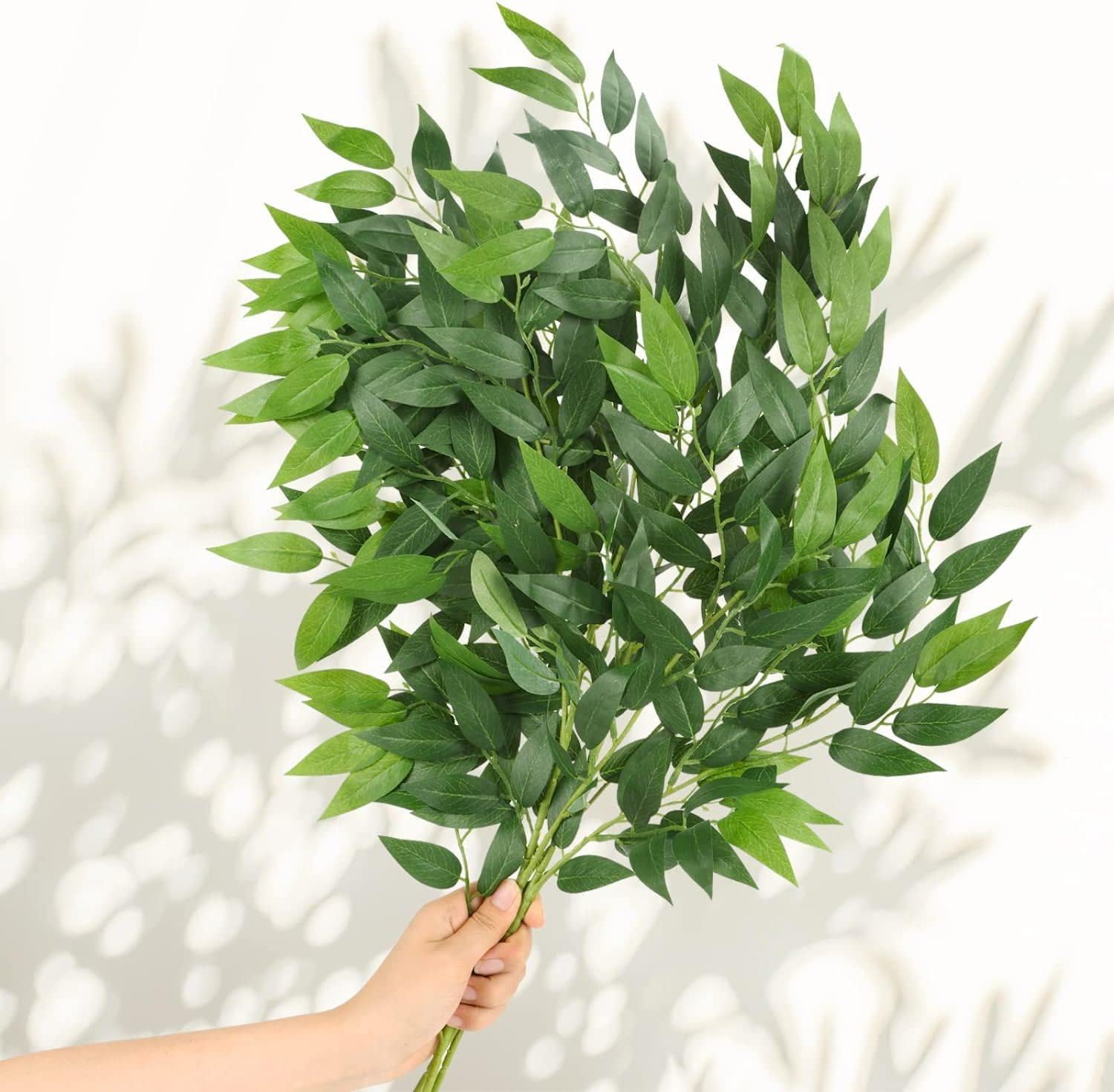 4PCS Artificial Italian Ruscus Greenery Stems, 27in Faux Green Leaf Garland Branches Hanging Greenery Spray for Wedding Bouquet,Arch,Table Centerpieces and Home Decor