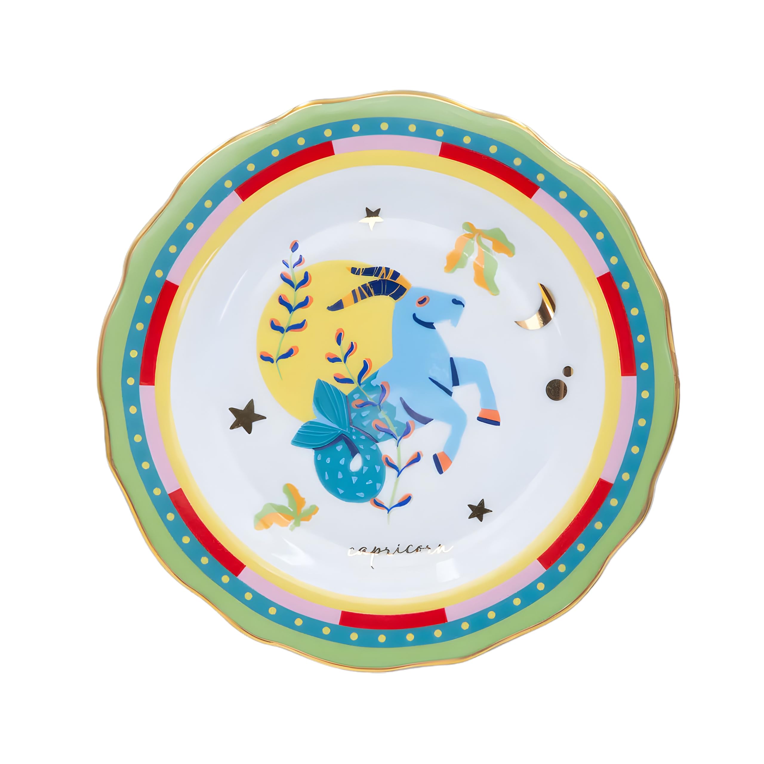 Baci Milano Italian Porcelain Zodiac Vibe Collection Saucer Plate 16 cm, Zodiac Design with Celestial Artwork, Bread and Dessert Plate, Premium Astrology Tableware for Home Decor & Use (Capricorn)