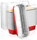 Aluminum Foil Bread Pans, ELECDON 50pcs 6.8oz Disposable Aluminum Foil Mini Loaf Baking Pans with Lids?Small Bread Tins, Aluminum Baking Cups Ramekins, Dessert Bakeware Pans Containers (Red)
