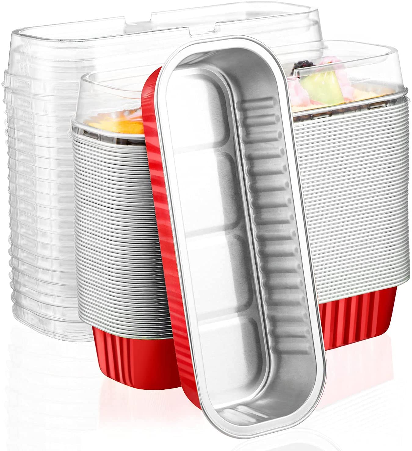 Aluminum Foil Bread Pans, ELECDON 50pcs 6.8oz Disposable Aluminum Foil Mini Loaf Baking Pans with Lids?Small Bread Tins, Aluminum Baking Cups Ramekins, Dessert Bakeware Pans Containers (Red)