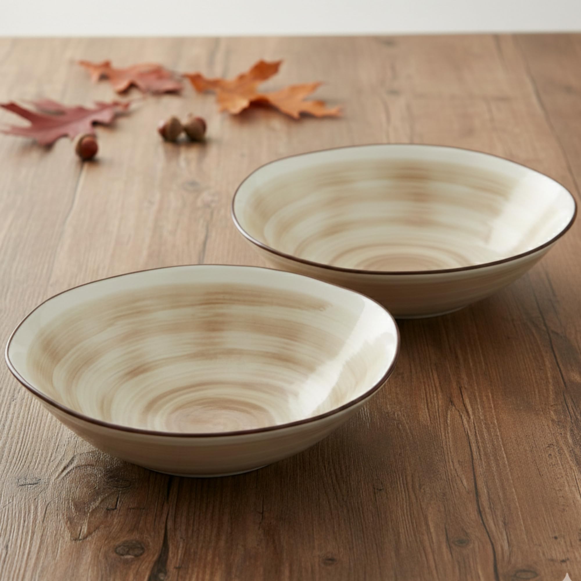Fissman Deep Plates Ø18cm Set of 2, Porcelain Tableware Sets Glide Series | Irregular Shape Plate | Earthy Spiral Pattern | Non Slip Base | Suitable for Fine Dining, Home, Restaurant, Hotel